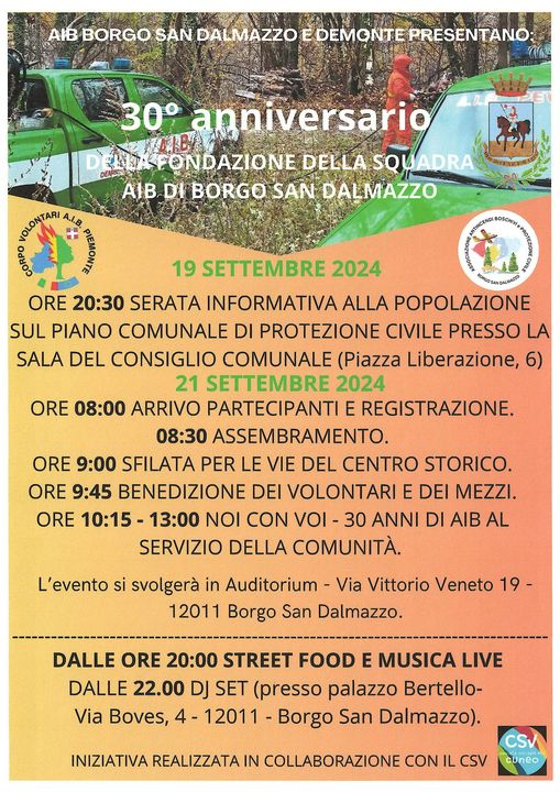 locandina evento 30 anniversario AIB Borgo San Dalmazzo