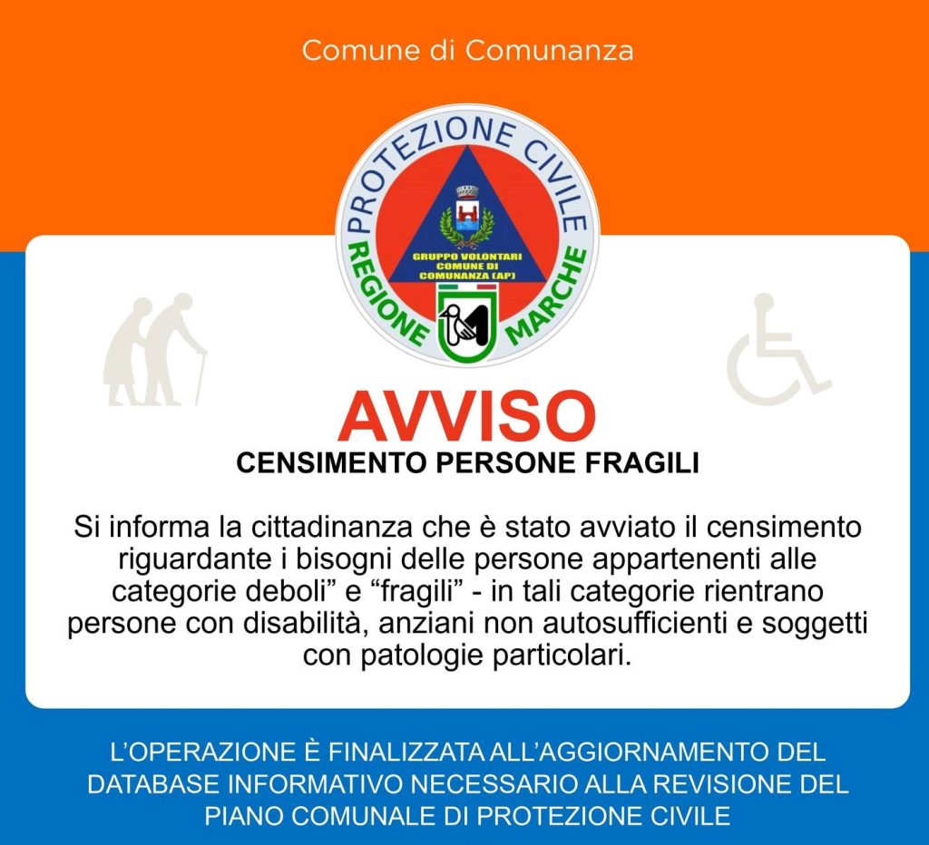 Avviso censimento persone fragili Comune di Comunanza